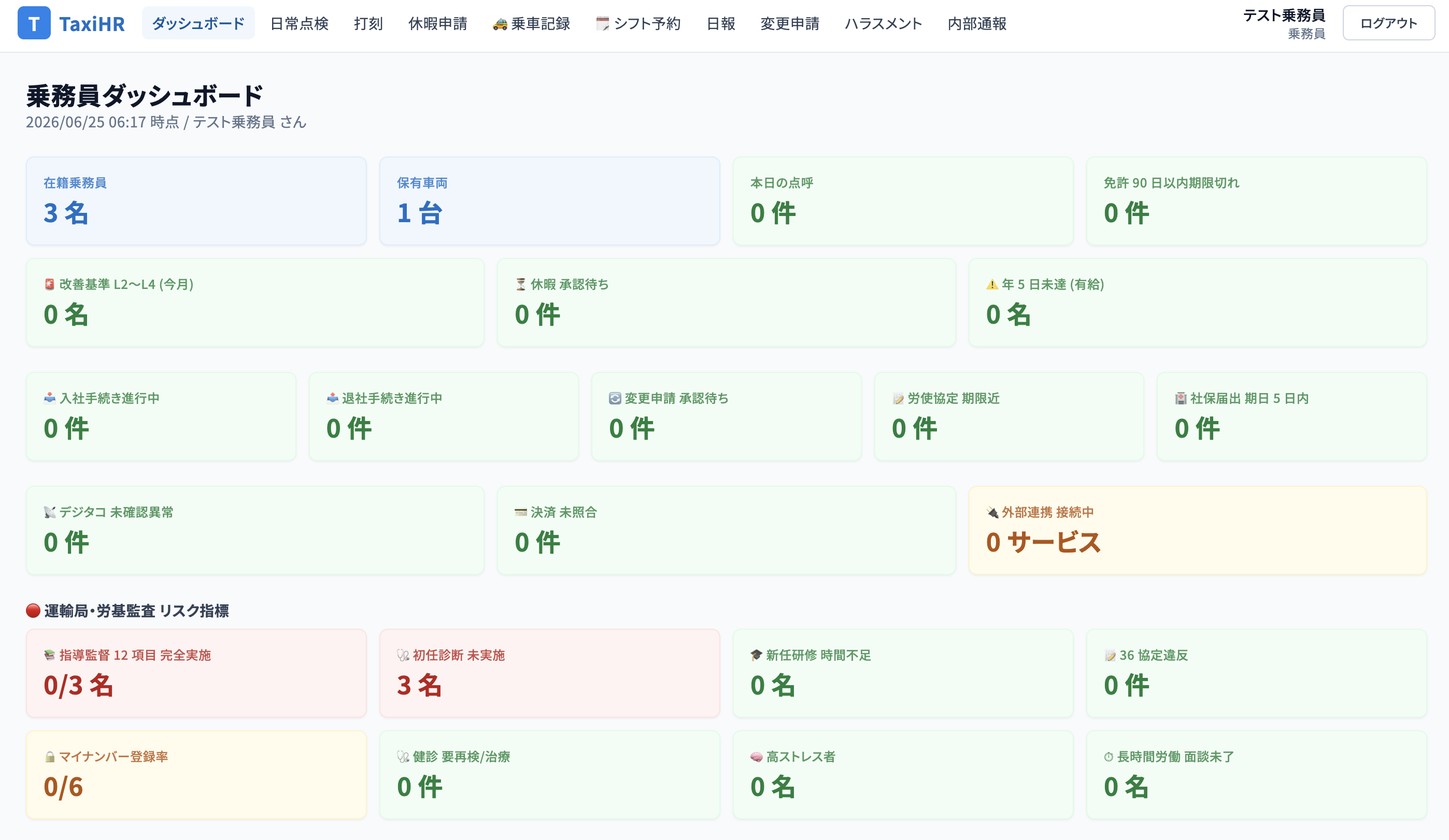 タクシー配車・運行管理システムの画面